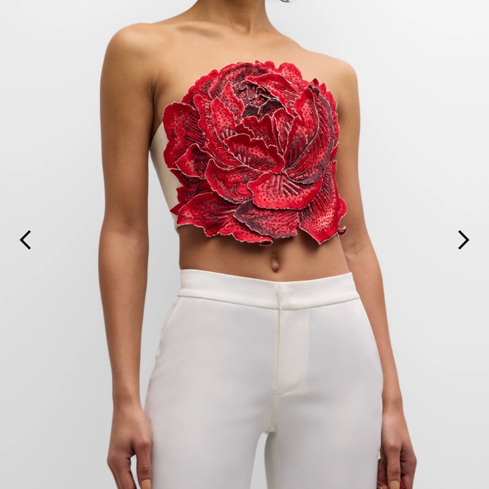 Alice + Olivia Randie Crystal Floral Applique Crop Top